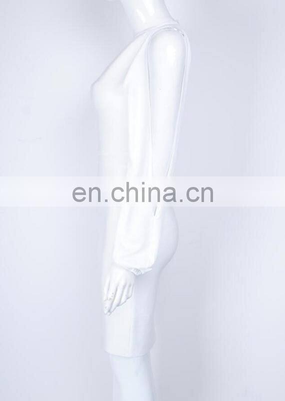 Amigo 2017 new style sexy long puff sleeve cut out bandage dress midi eyelet beaded evening dresses for women club wear