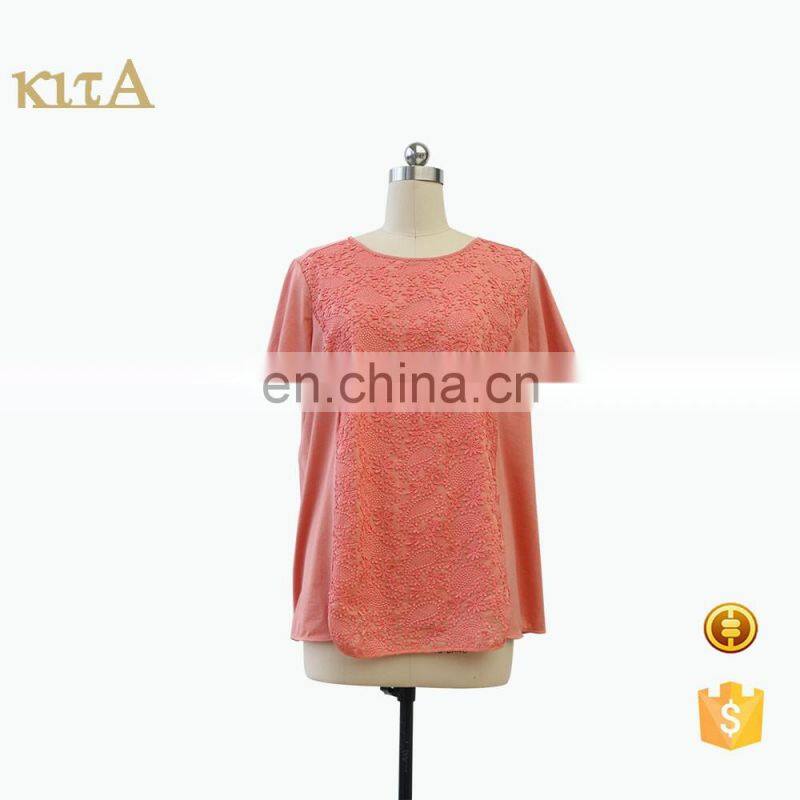 women luxury 3D flower embroidery short sleeve cotton top