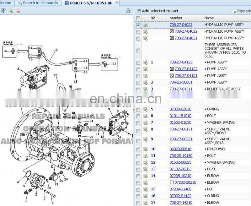 708-27-12120 PC400-5 hydraulic pump 708-27-04023 from china supplier