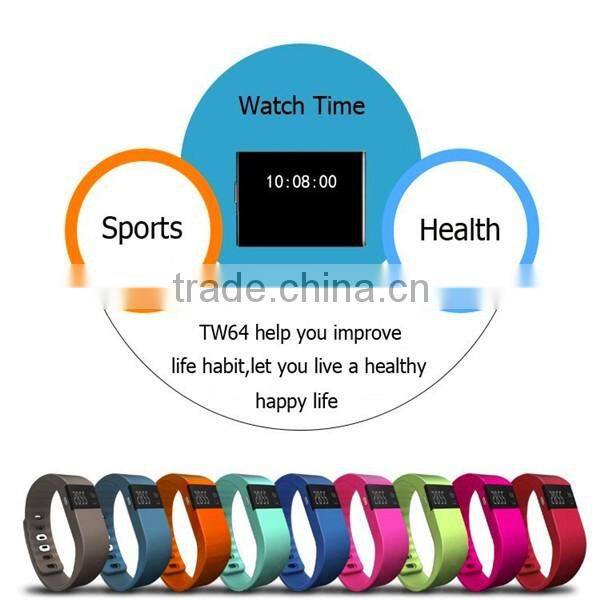 2015 factory supply tw64 intelligent fitness pedometer bluetooth smart wristband, smart sport bracelet, sport bluetooth bracelet