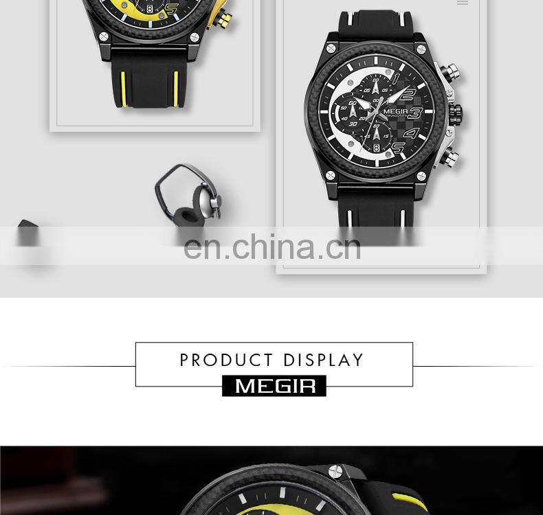 Chinese Wholesale MEGIR 2051 Original Brand Watch Fashion Military Big Dials Silicone Strap Sport Watches