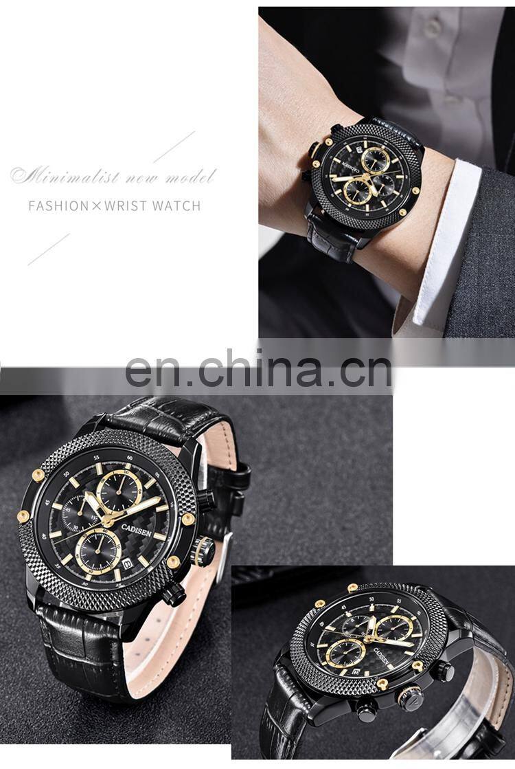 CADISEN C9062 Men sport casual analog quartz leather steel mesh strap week day high quality luxury watch