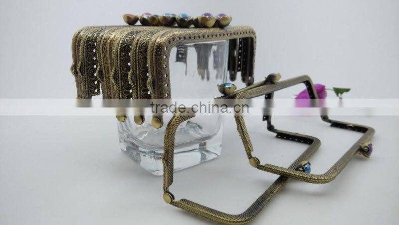 KINGSO 5PCS Retro Metal Frame Purse Coin Bag Kiss Clasp Lock DIY Craft 12.5*5.5 cm Assorted Lotus Bead