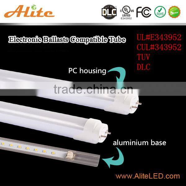 dlc listed Electronic Ballast Compatible Led Tube 4ft t8 15W 18W led light tube 100-277V