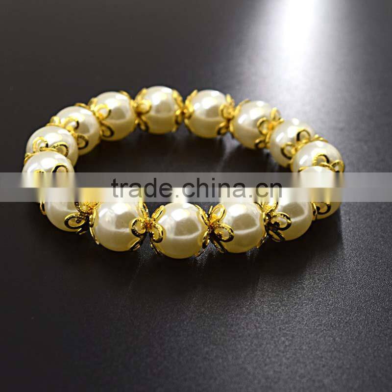 fashion jewelry high quality bead bracelet gold plate lady wear pearl bracelet
