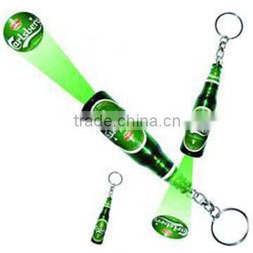 led beer bottle shape keychain,custom bottle shape keychain with projector,promotional led bottle projector keychain