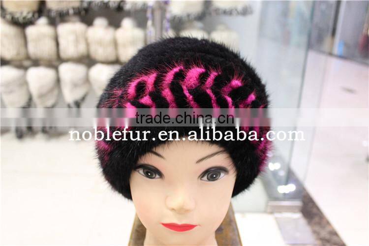 new design mink fur knitted winter baggy headwear with linedsoft and warm beanie