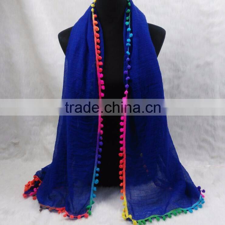Custom Viscose Pompom Lady Muslim Dubai Scarf