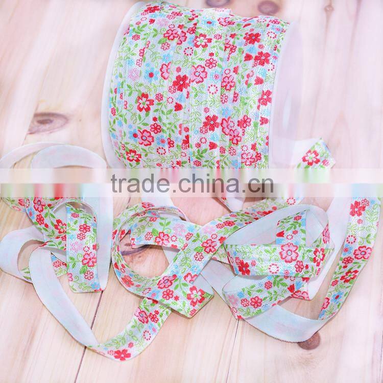 Hot-selling 5/8 Width Floral Fold Over Elastic,Printed FOE Elastic For Babygirl Hair Tie
