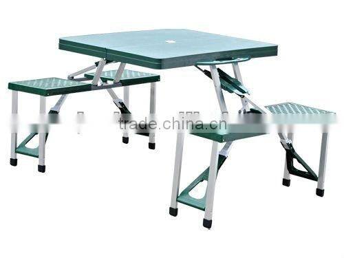 Green plastic folding picnic table--outdoor camping furniture
