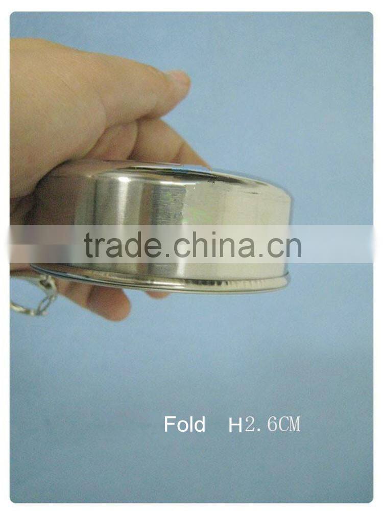 outdoor camping stainless steel metal retractable cup with key ring