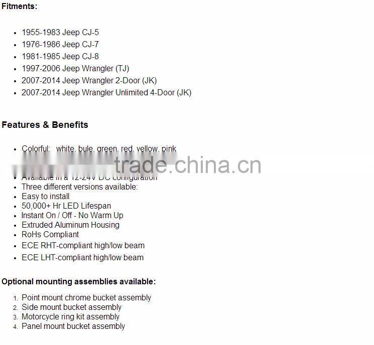 7 Inch Round 12v 24v 40W 3800 Lumens Hi/Lo Beam Cre-e LED Headlights With Halo Ring Angel Eyes DRL For Jee-p Wrangler JK TJ LJ