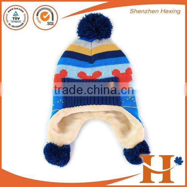 Best selling pom pom knitted beanie hat with custom label