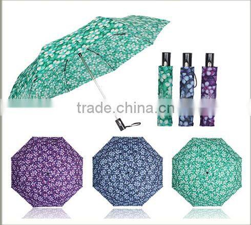 wholesale cheap 3 FOLDS auto open auto close polyester pongeen printed material umbrellas