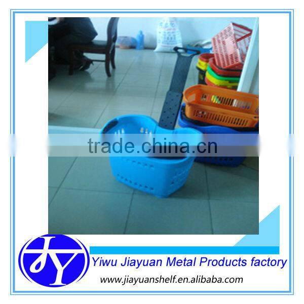 plastic market basket with two wheels and foldable handle bar