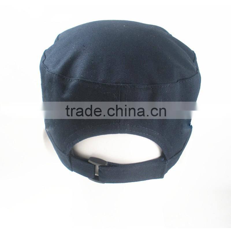 Fashion Black Cotton Cadet Cap With Hook And Loop Buckle