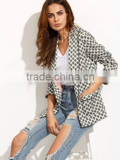 SheIn Women Ladies Fashion Clothing Black And White Lapel Long Sleeve Blazer Designs