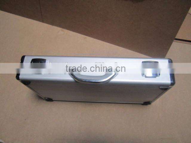 Silver aluminum computer with foam inserts box small round thin aluminum computer case with belt