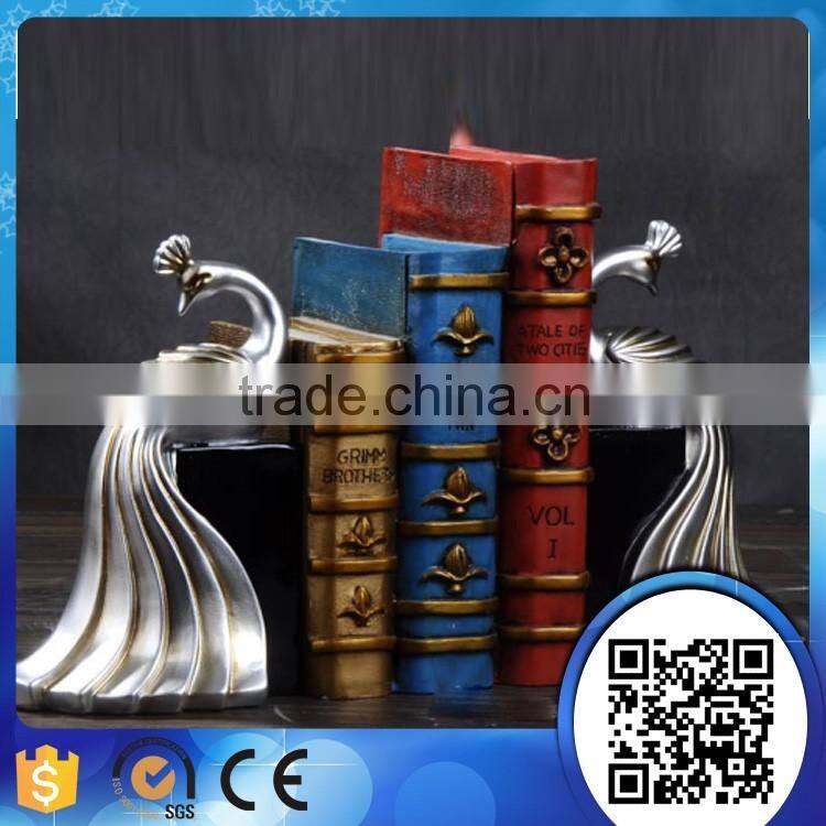 Wholesale polyresin craft white peacock bookends animal bookend for study room decoration