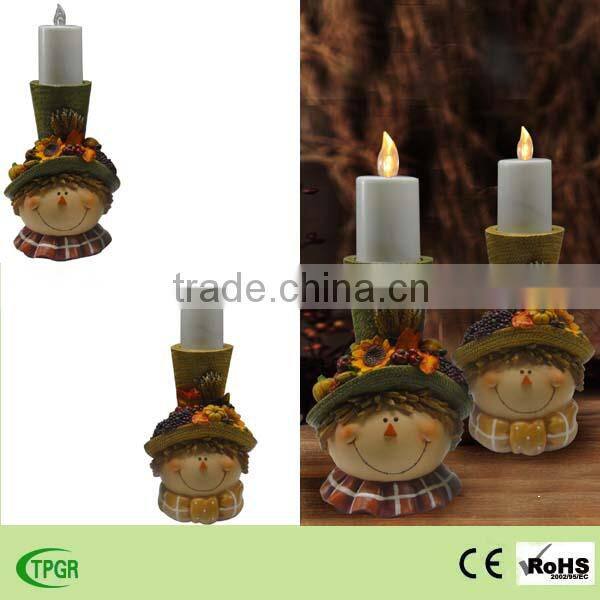 Polyresin scarecrow figurine led solar candle light for autumn harvest festival decoration