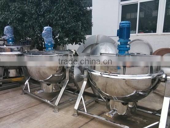 tilting electric jacketed cooking kettle with top mixer