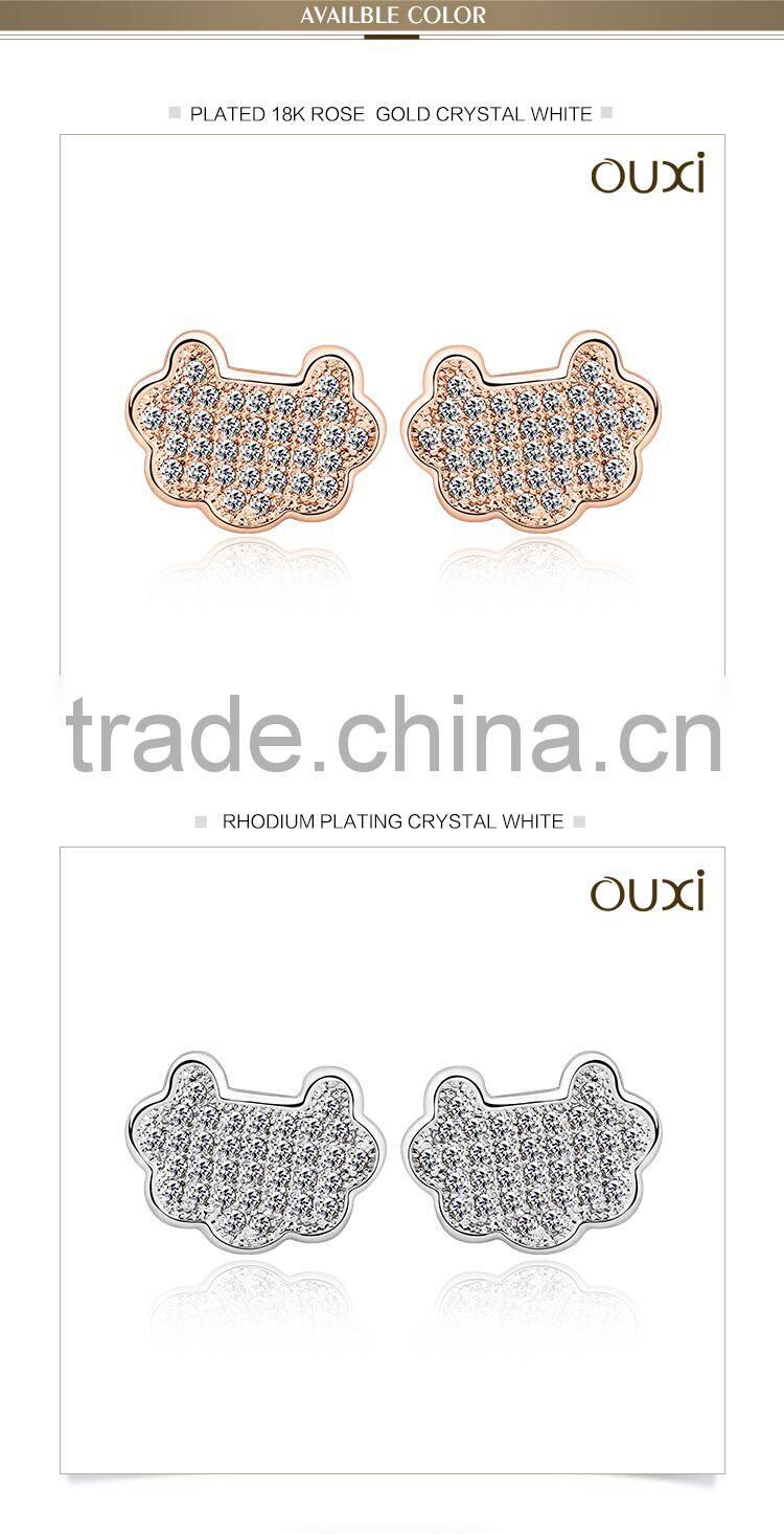 2015 OUXI factory price women fashionable ear stud jewellery made with AAA zircon