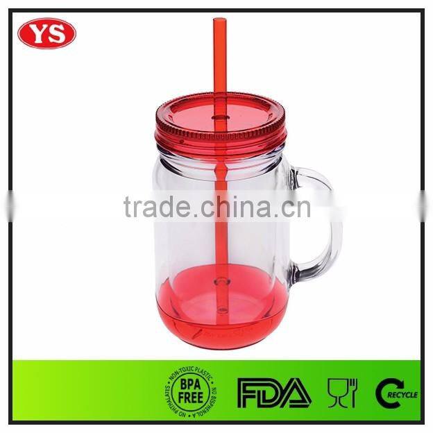 double walled 20oz plastic drinking mason tumbler with straw
