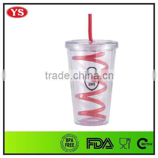 Mugs drinkware Plastic 450 ml insulated acrylic cup with straw and lid
