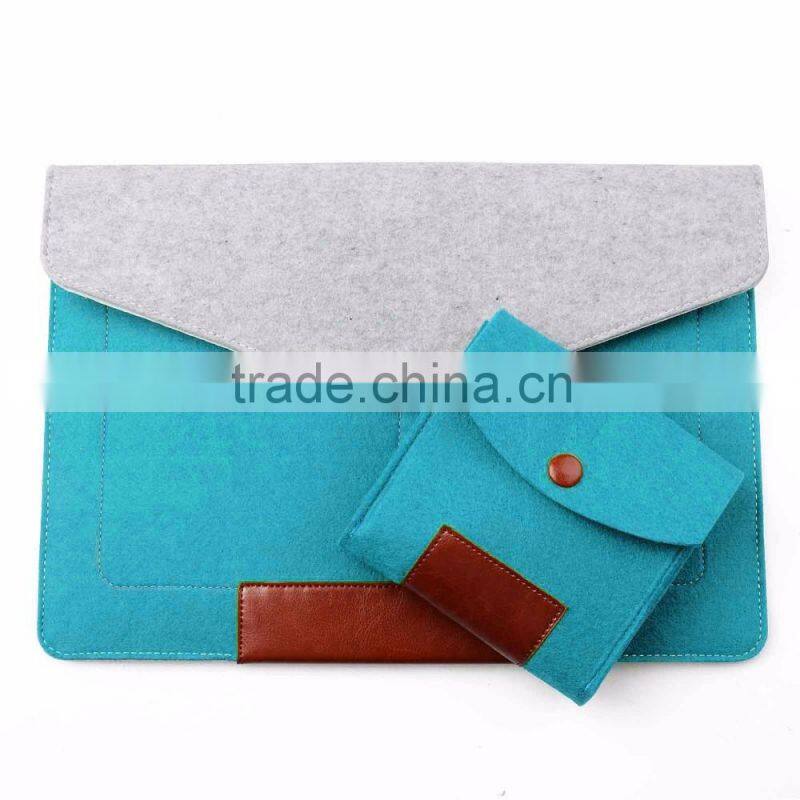 2016 new hot selling wool felt+ PU laptop sleeve bags with mouse bag for apple Macbook air pro , pro retina 11" 13.3" 15.4"