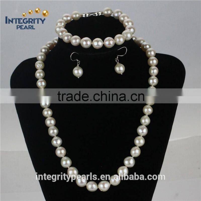 Simple design 10-12mm grade AA edison freshwater pearl set jewelry