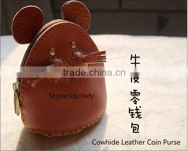 High quality Pure hand-made genuine leathter animal coin purse