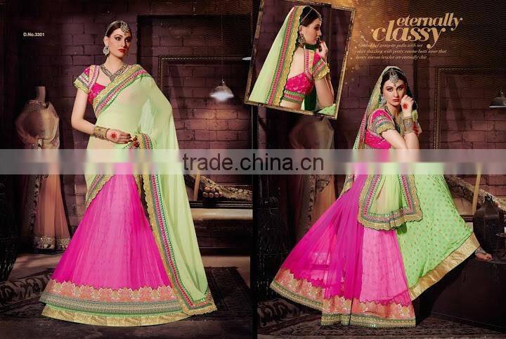 Sea Green Georgette On Net Lehenga Saree