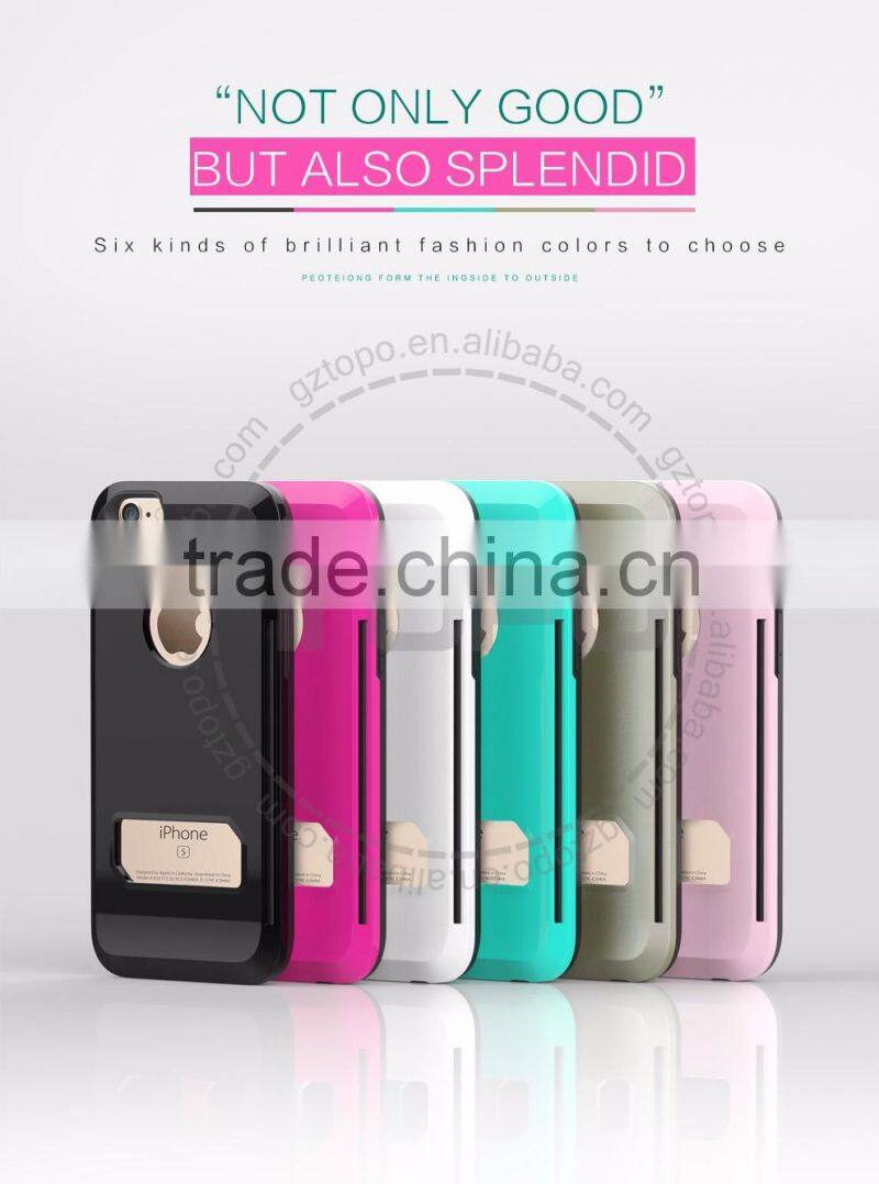 High Quality Scrub TPU+PC case with card Candy color mobile phone housings for iphone 6 6s plus