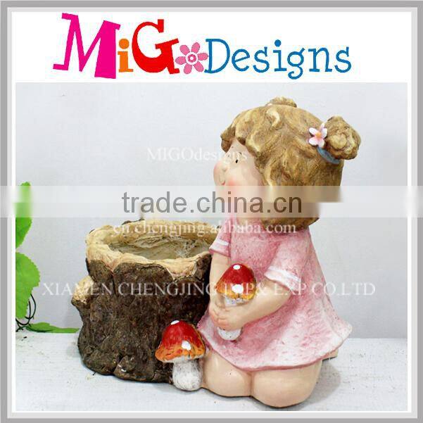 Hot Sale Little Girls Riding Bike Outdoor Ornament Pot Plant