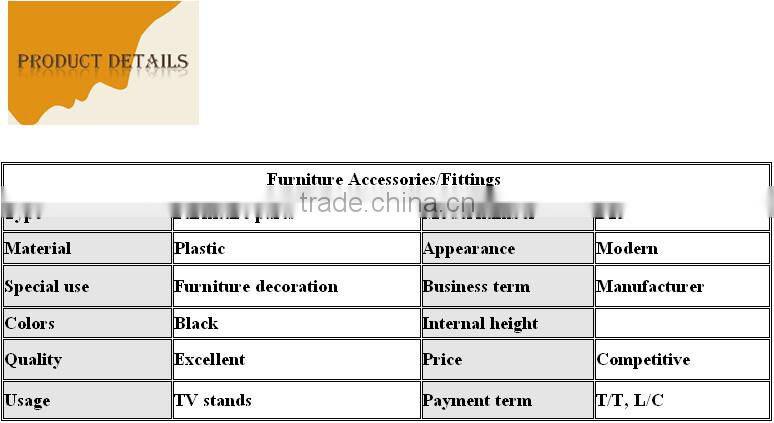 black furniture plastic fittings for glass tv stand