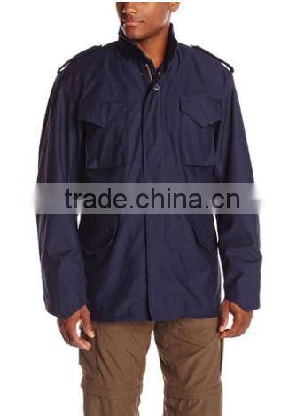 Custom made 50% cotton 50% nylon plain italy M65 Men navy blue hoodie fieded jacket