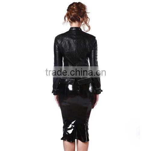 2016 Newest style hot sexy long pvc dress tight ladies leather catsuit