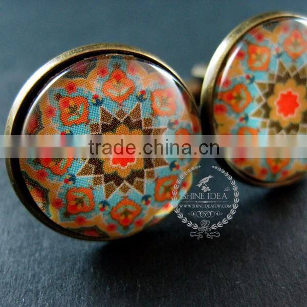 20mm vintage style antiqued bronze morocco style art collage glass cabochon round cufflinks fashion wedding cuff link 6600046