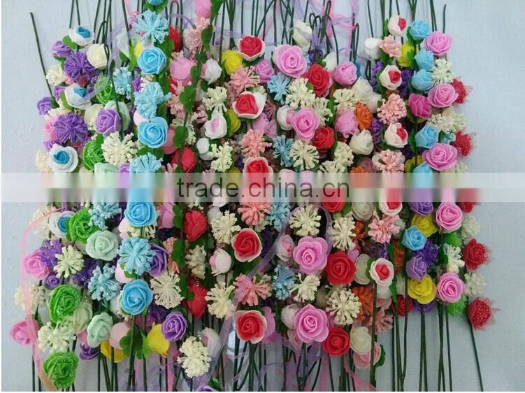 Mixed big rose headband with color silk ribbon ,PE rose flower hairband headband