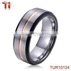 two-tone tungsten ring, gold and blue tungsten wedding band ring