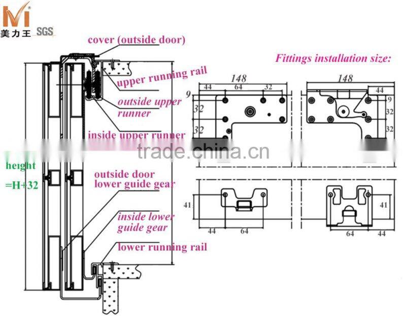 Competitive Outer Hanging Closet Sliding Wardrobe Door Roller Fittings System