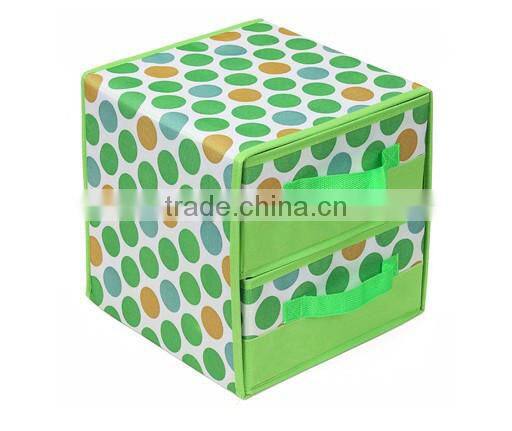 two layered fresh green spots printed storage box with 2 drawer