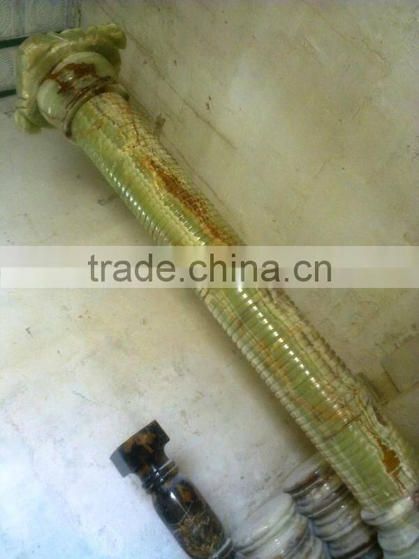 A GRADE DARK GREEN ONYX COLUMNS PILLARS CARVED TOP