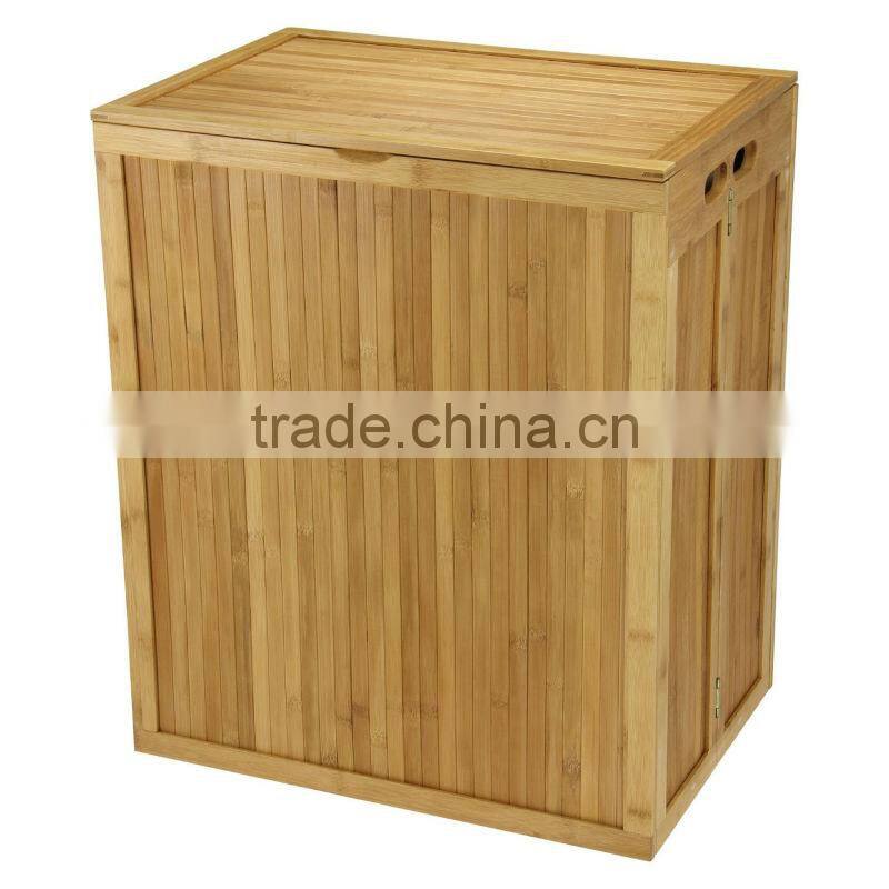 Folding Bamboo Laundry Hamper with Hinged Lid and Cotton Liner