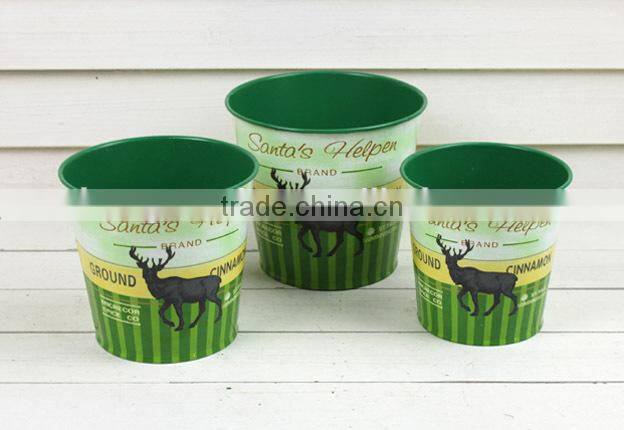 hot selling s/3 garden metal flower pot, deer design flower pot