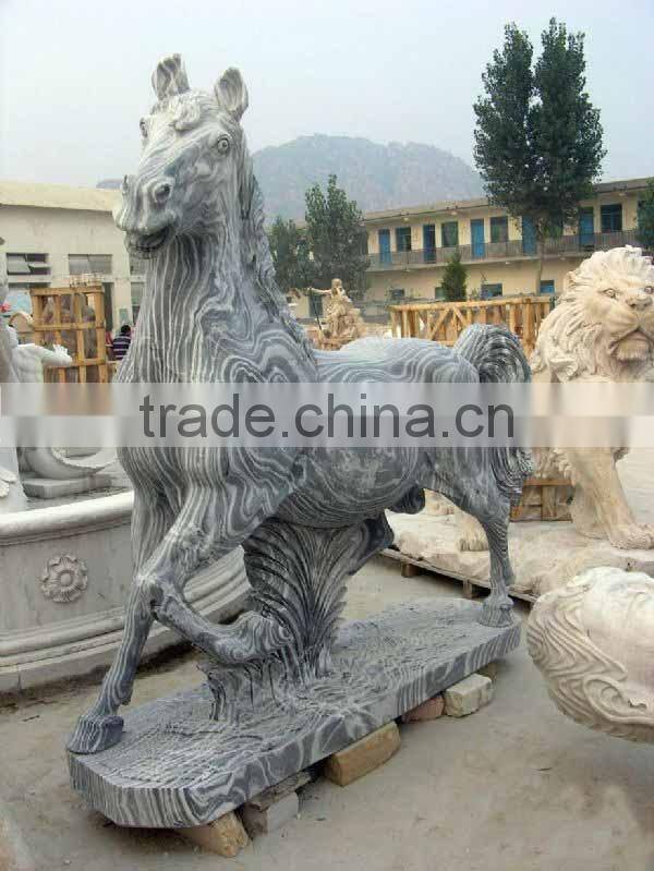 The black marble carving animal horse statue