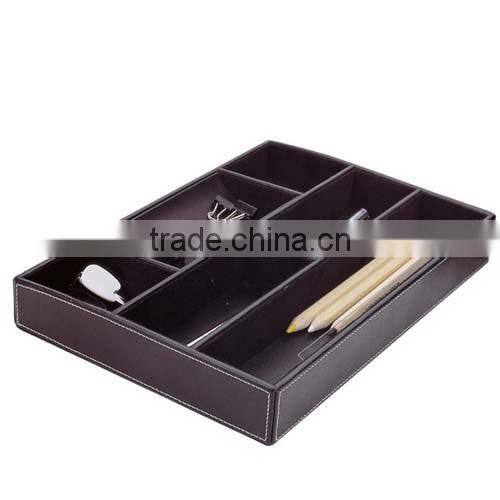 7 Compartments Black Faux Leather Desktop Set Storage Organizer