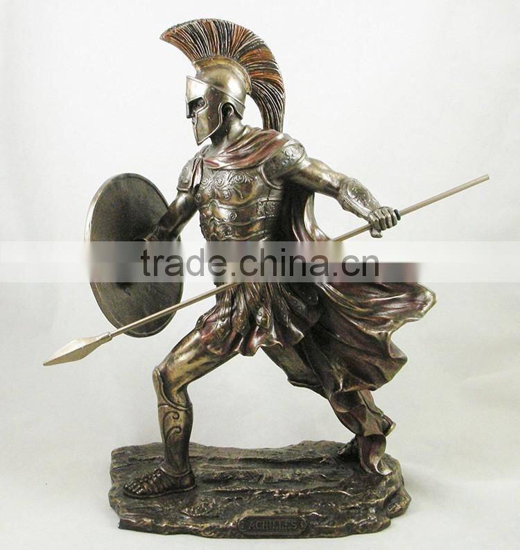 Roman mythology achilles life size warrior bronze statue with shield and spear