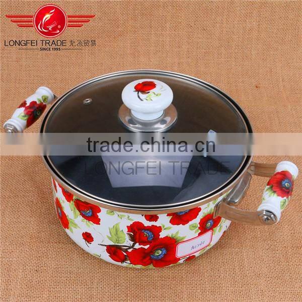 2016 high quality wholesale non-stick enamel cast iron turkish cooking pot with glass lid
