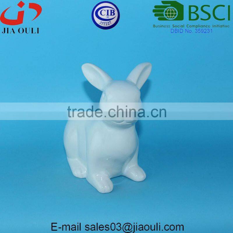 BSCI Audit Factory EASTER Rabbit Figurines small grey/white porcelain ceramic rabbit, Easter bunny